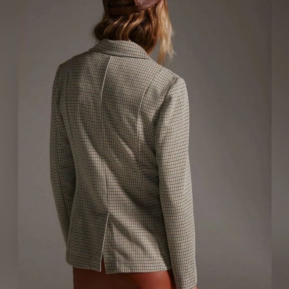 Anthropologie Maeve Houndstooth Stretch Knit Collegiate Blazer Jacket - Picture 3 of 8